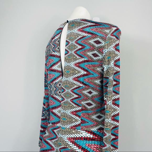 MISA Los Angeles Prism Print Slinky Swing Dress Long Sleeve Mosaic Southwestern - Picture 11 of 16